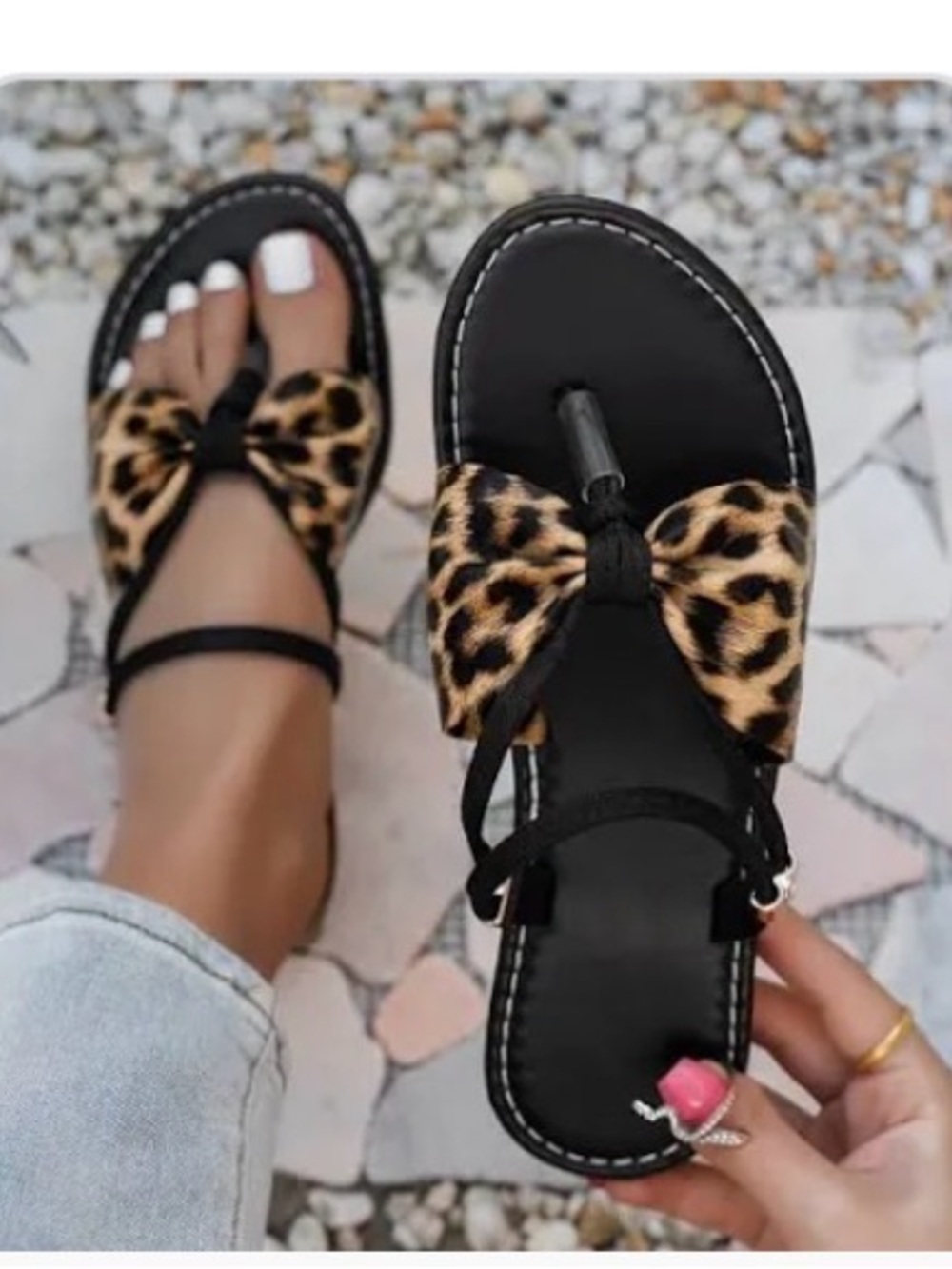Leopard Print Sandals. Large Bow Look And Adjustable Straps. Sz 9 - Picture 2 of 3